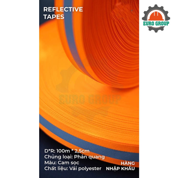 Phản quang vải cam sọc 2.5cm x 100m