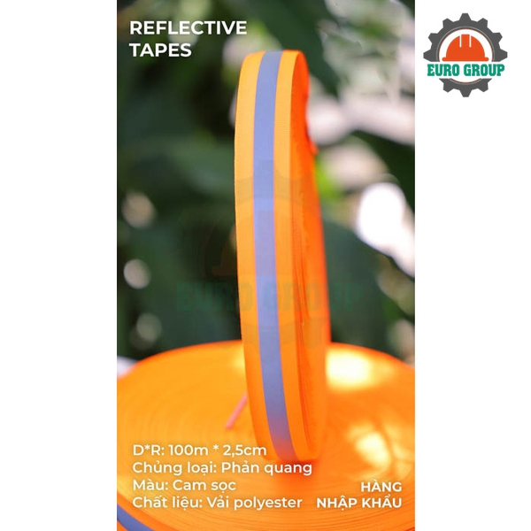 Phản quang vải cam sọc 2.5cm x 100m