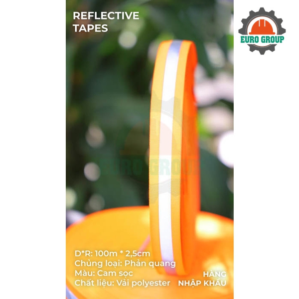 Phản quang vải cam sọc 2.5cm x 100m