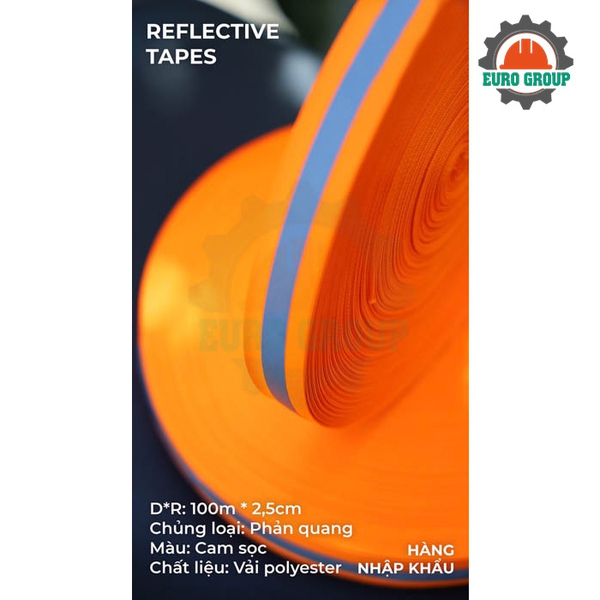 Phản quang vải cam sọc 2.5cm x 100m
