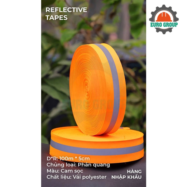 Phản quang vải cam sọc 5cm x 100m