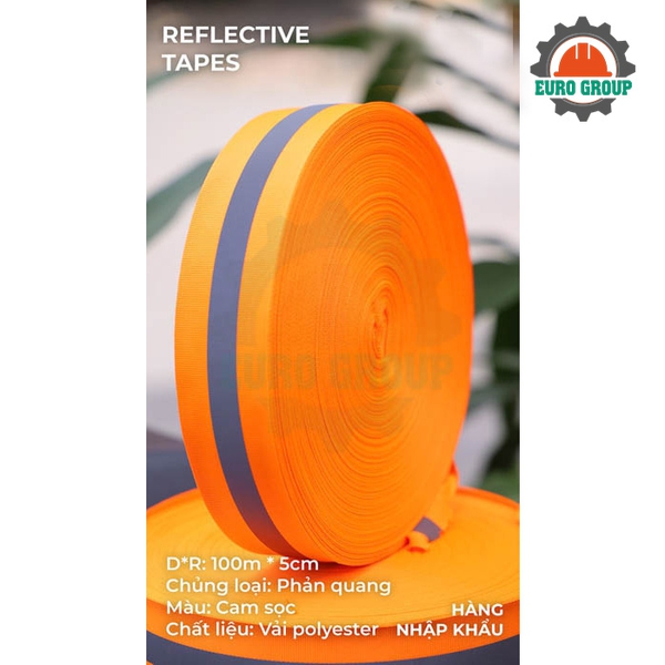 Phản quang vải cam sọc 5cm x 100m