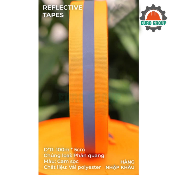 Phản quang vải cam sọc 5cm x 100m