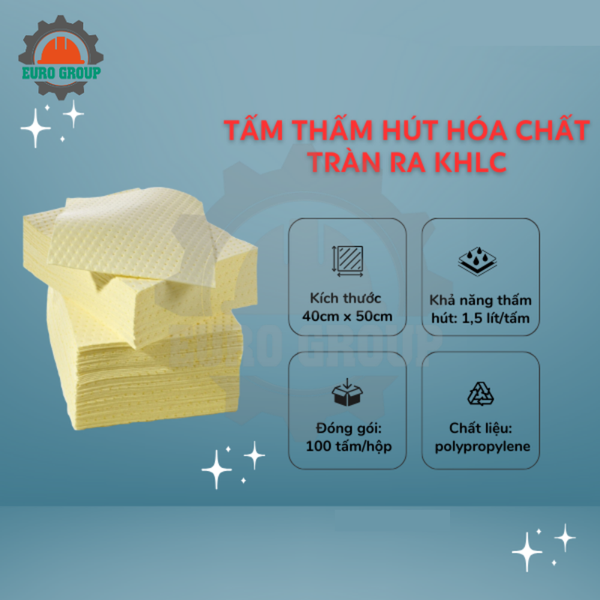 Tấm Thấm Hóa Chất Polypropylene Màu Vàng 40 × 50cm – 100 Cái/Thùng