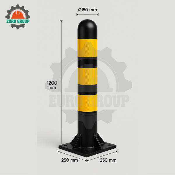 Trụ Chống Va Cửa Kho Phi D150 x 1200mm Vàng Đen