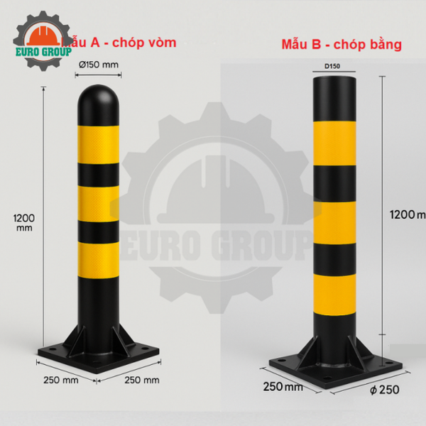 Trụ Chống Va Cửa Kho Phi D150 x 1200mm Vàng Đen