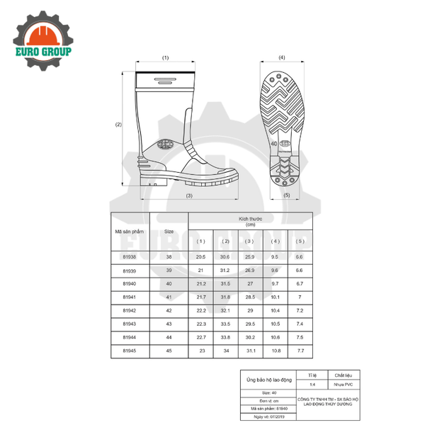 Ủng Đen (Nam) 819 Chống Thấm Nước Và Chống Trơn Trượt