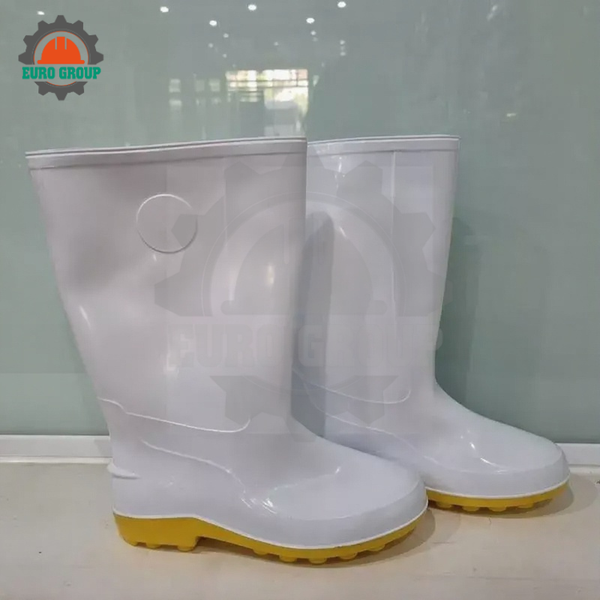 Ủng Nhựa Chống Trơn Trượt RB006 PVC Trắng Đế Vàng