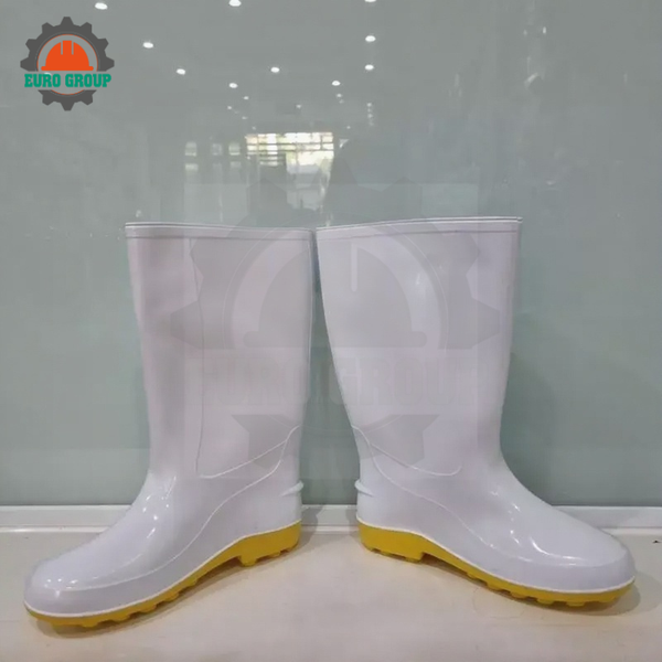 Ủng Nhựa Chống Trơn Trượt RB006 PVC Trắng Đế Vàng