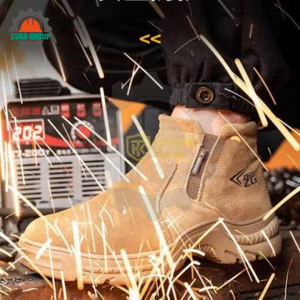 Giày Bảo Hộ ZBOOT Z134 Cổ Lửng Màu Nâu, Mũi Thép, Chống Đâm Xuyên