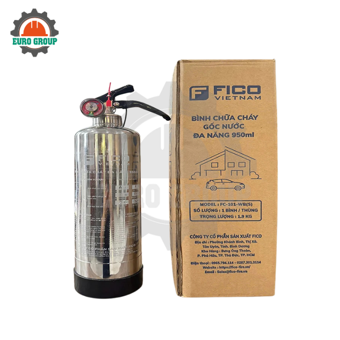 Bình Chữa Cháy Gốc Nước Đa Năng FICO 950ml Vỏ Inox Chính Hãng