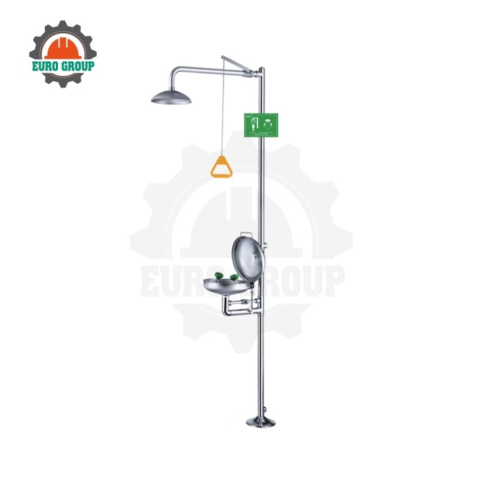 Bồn Rửa Mắt Và Tắm Khẩn Cấp Inox 304 Có Chân Đạp, Có Nắp 