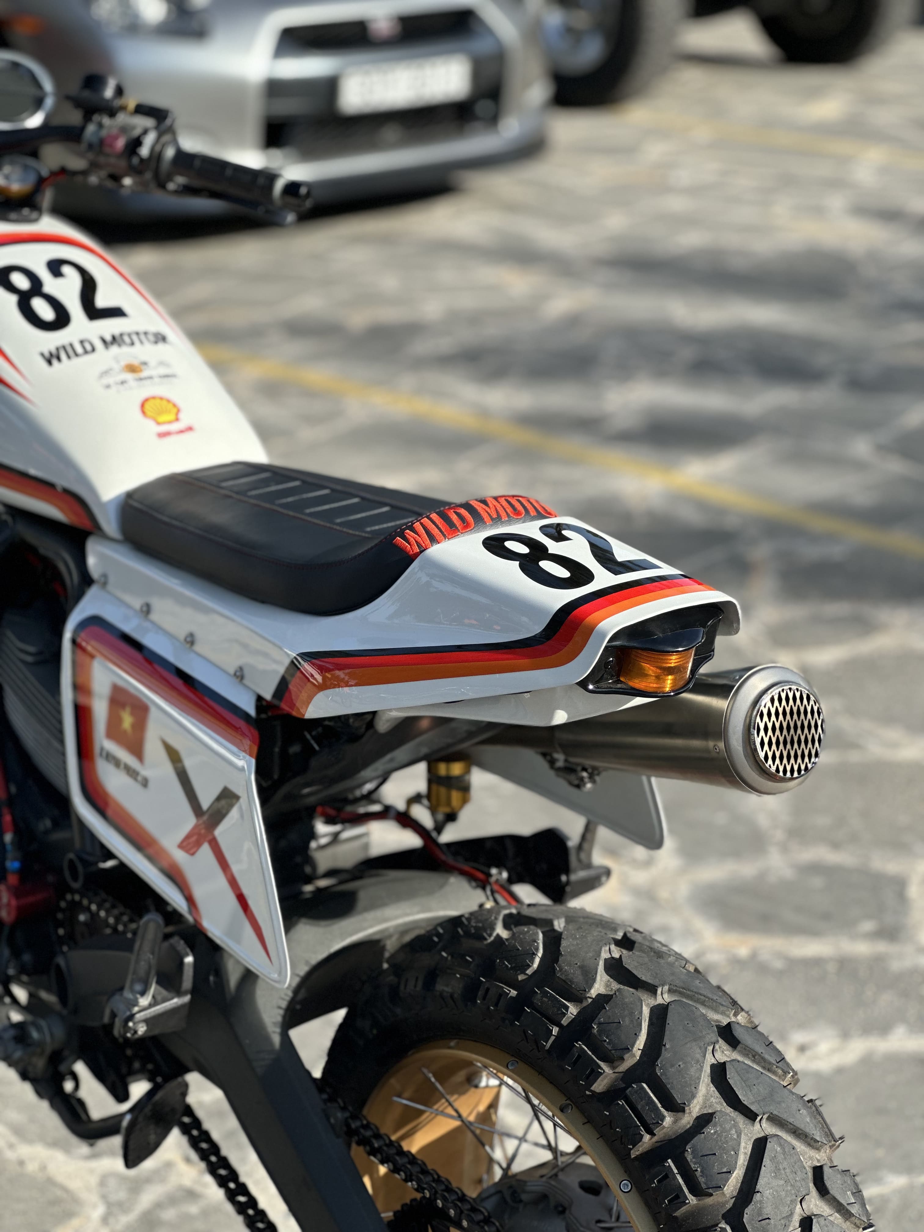 The bike is fitted with a short Arrow exhaust with a high-mounted pipe The bike is fitted with a short Arrow exhaust with a high-mounted pipe