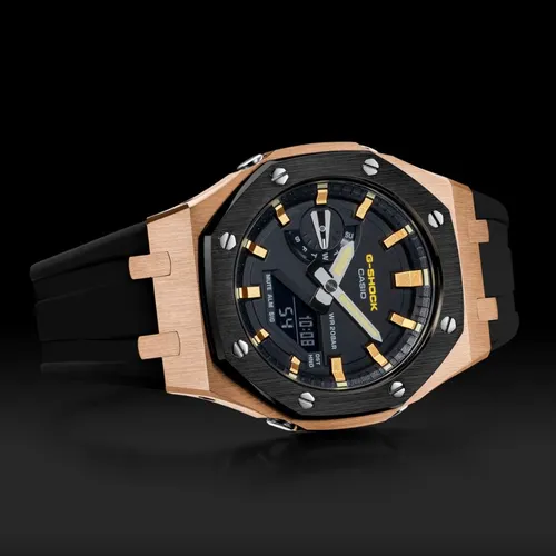 Đồng Hồ Nam G-Shock GA-2100AP Custom Viền Vàng Hồng & Đen - Dây Đeo Nhựa: Thiết Kế Lịch Lãm Và Thu Hút Trên Tay Quý Ông