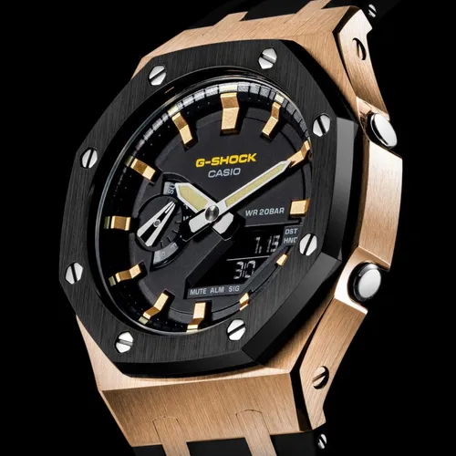 Đồng Hồ Nam G-Shock GA-2100AP Custom Viền Vàng Hồng & Đen - Dây Đeo Nhựa: Thiết Kế Lịch Lãm Và Thu Hút Trên Tay Quý Ông