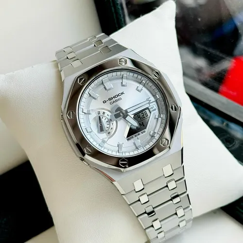 (GIẢM GIÁ SỐC‼️) Đồng Hồ Nam G-Shock GA-2100SB Custom Vỏ Thép - Viền Bóng: Điểm Nhấn Sáng Bóng Trên Tay Quý Ông