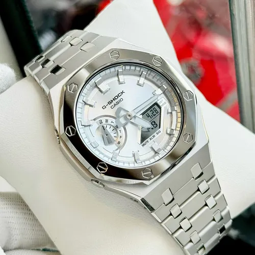 (GIẢM GIÁ SỐC‼️) Đồng Hồ Nam G-Shock GA-2100SB Custom Vỏ Thép - Viền Bóng: Điểm Nhấn Sáng Bóng Trên Tay Quý Ông