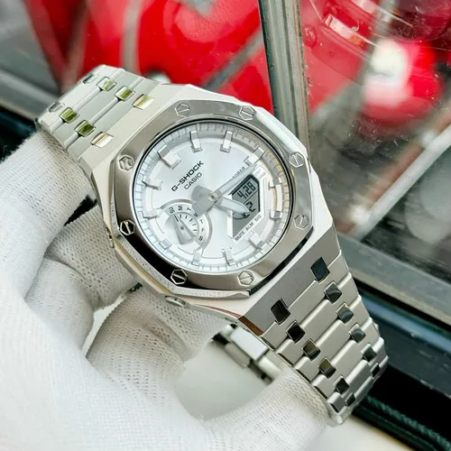 (GIẢM GIÁ SỐC‼️) Đồng Hồ Nam G-Shock GA-2100SB Custom Vỏ Thép - Viền Bóng: Điểm Nhấn Sáng Bóng Trên Tay Quý Ông