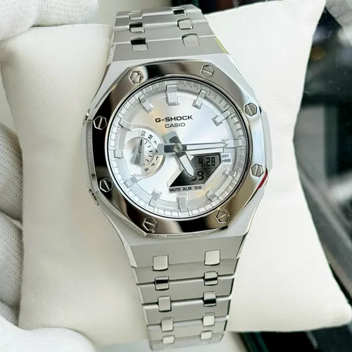 (GIẢM GIÁ SỐC‼️) Đồng Hồ Nam G-Shock GA-2100SB Custom Vỏ Thép - Viền Bóng: Điểm Nhấn Sáng Bóng Trên Tay Quý Ông