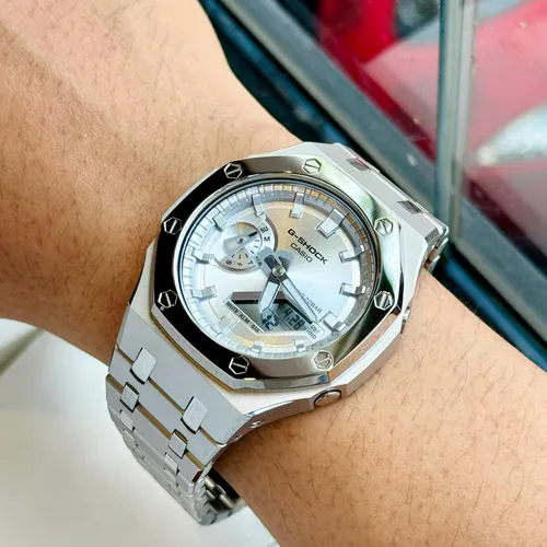 (GIẢM GIÁ SỐC‼️) Đồng Hồ Nam G-Shock GA-2100SB Custom Vỏ Thép - Viền Bóng: Điểm Nhấn Sáng Bóng Trên Tay Quý Ông