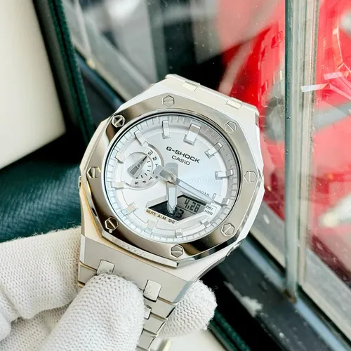 (GIẢM GIÁ SỐC‼️) Đồng Hồ Nam G-Shock GA-2100SB Custom Vỏ Thép - Viền Bóng: Điểm Nhấn Sáng Bóng Trên Tay Quý Ông