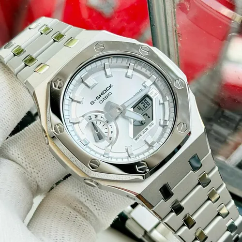 (GIẢM GIÁ SỐC‼️) Đồng Hồ Nam G-Shock GA-2100SB Custom Vỏ Thép - Viền Bóng: Điểm Nhấn Sáng Bóng Trên Tay Quý Ông