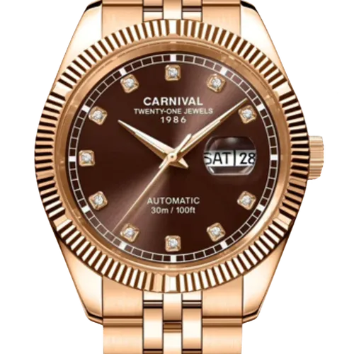 Đồng Hồ Nam Carnival 8131G-VH-N Mặt Số Nâu Choco - Dây Kim Loại: Thiết Kế Tựa ROLEX Demi Cho Quý Ông Lịch Lãm