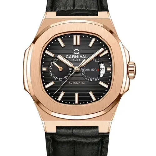 Đồng hồ Nam Carnival 8158G Màu Đen - Dây Da: Kiểu Dáng Chuẩn Patek & Chi Tiết Lộ Cơ Độc Nhất