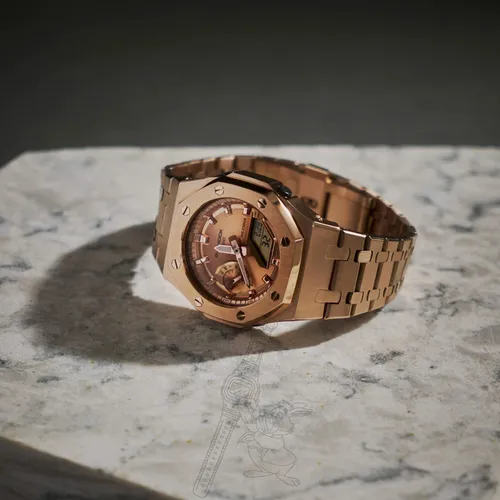 Đồng Hồ Nam G-Shock GA-2100GB Custom AP Full Vàng Hồng - Viền Bóng: Phụ Kiện Đồng Hồ Lấp Lánh Trên Cổ Tay Quý Ông