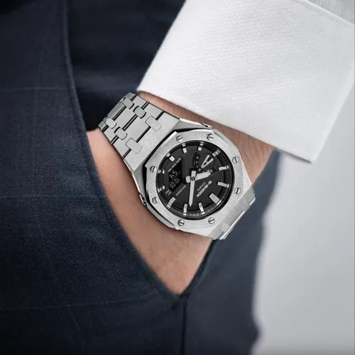 Đồng Hồ Nam G-Shock GA-2100 Custom AP Vỏ Bạc - Mặt Số Đen: Phụ Kiện Thời Trang Classic Trên Cổ Tay Quý Ông