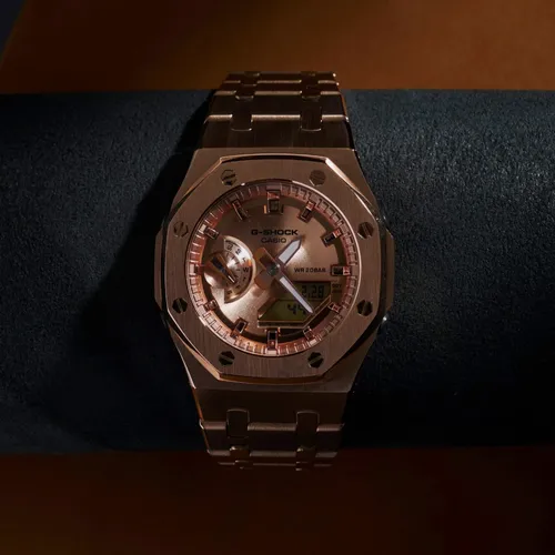 Đồng Hồ Nam G-Shock GA-2100GB Custom AP Full Vàng Hồng - Viền Bóng: Phụ Kiện Đồng Hồ Lấp Lánh Trên Cổ Tay Quý Ông