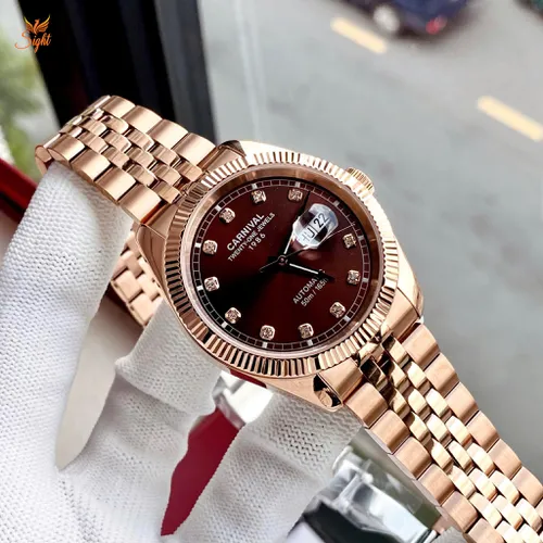 Đồng Hồ Nam Carnival 8131G-VH-N Mặt Số Nâu Choco - Dây Kim Loại: Thiết Kế Tựa ROLEX Demi Cho Quý Ông Lịch Lãm