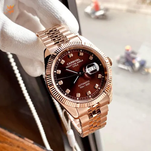 Đồng Hồ Nam Carnival 8131G-VH-N Mặt Số Nâu Choco - Dây Kim Loại: Thiết Kế Tựa ROLEX Demi Cho Quý Ông Lịch Lãm