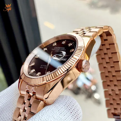 Đồng Hồ Nam Carnival 8131G-VH-N Mặt Số Nâu Choco - Dây Kim Loại: Thiết Kế Tựa ROLEX Demi Cho Quý Ông Lịch Lãm