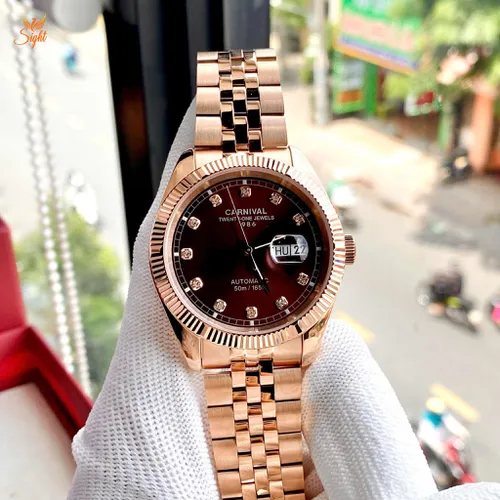 Đồng Hồ Nam Carnival 8131G-VH-N Mặt Số Nâu Choco - Dây Kim Loại: Thiết Kế Tựa ROLEX Demi Cho Quý Ông Lịch Lãm