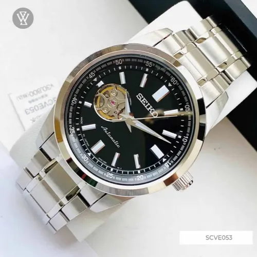 Đồng Hồ Nam Seiko 5 SCVE053 Open Heart - Mặt số Đen - Dây Kim Loại: Chi Tiết Lộ Cơ Toát Lên Chất Lịch Lãm Từ Cổ Tay Quý Ông