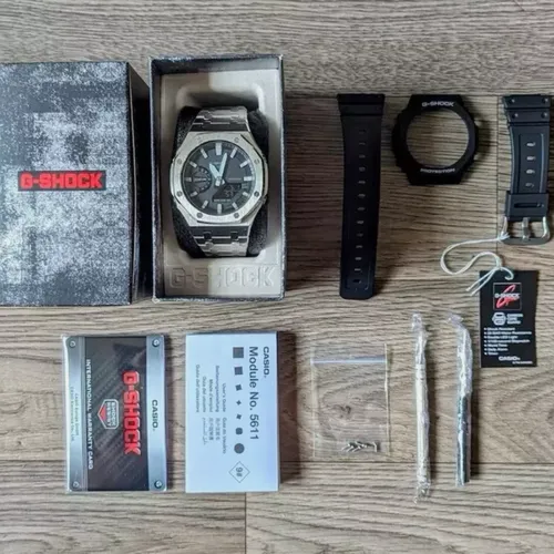 (GIẢM GIÁ SỐC‼️) Đồng Hồ Nam G-Shock GA-2100SB Custom Vỏ Thép - Viền Bóng: Điểm Nhấn Sáng Bóng Trên Tay Quý Ông