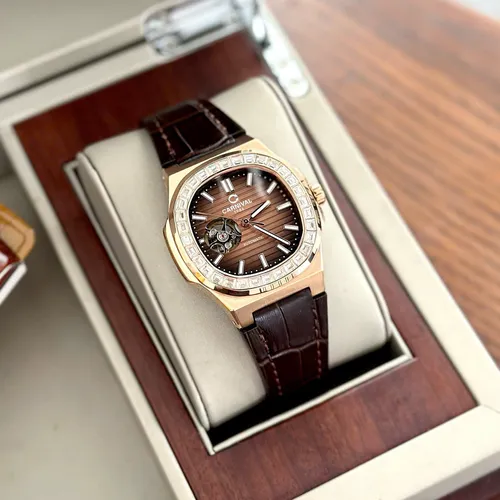 Đồng Hồ Nam Carnival 8128G-VH-DD-N Mặt Số Nâu Chocolate - Dây Da: Thiết Kế & Viền Đá Nói Lên Đẳng Cấp Của Bạn