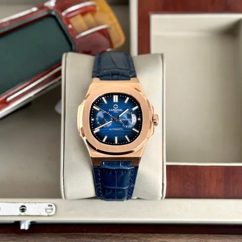 Đồng hồ Nam Carnival 8158G-VT-DD-X Mặt Số Màu Xanh Dương - Dây Da Thật: Mặt Số Đính Đá & Lịch Ngày Độc Nhất