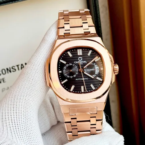 Đồng hồ Nam Carnival 8158G-VH-N Màu Đen - Dây Kim Loại Nâu: Phong Cách Nautilus Tàu Ngầm Đầy Nam Tính