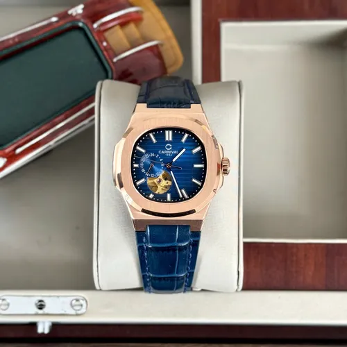 Đồng hồ Nam Carnival 8159G Rose Màu Xanh - Dây Da: Mặt Số Hình Vuông & Chi Tiết Lộ Cơ Độc Nhất