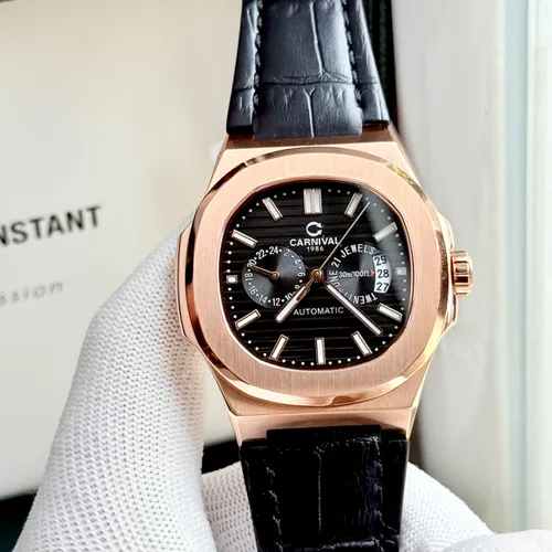 Đồng hồ Nam Carnival 8158G Màu Đen - Dây Da: Kiểu Dáng Chuẩn Patek & Chi Tiết Lộ Cơ Độc Nhất
