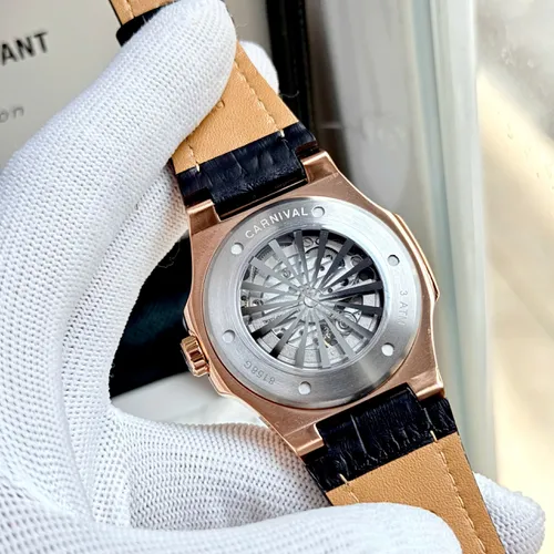 Đồng hồ Nam Carnival 8158G Màu Đen - Dây Da: Kiểu Dáng Chuẩn Patek & Chi Tiết Lộ Cơ Độc Nhất