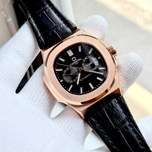 Đồng hồ Nam Carnival 8158G Màu Đen - Dây Da: Kiểu Dáng Chuẩn Patek & Chi Tiết Lộ Cơ Độc Nhất