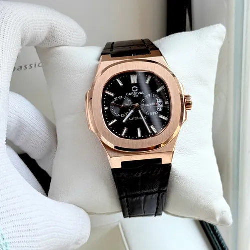 Đồng hồ Nam Carnival 8158G Màu Đen - Dây Da: Kiểu Dáng Chuẩn Patek & Chi Tiết Lộ Cơ Độc Nhất