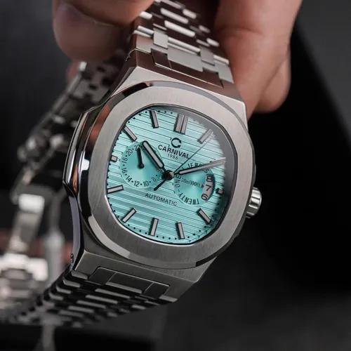 Đồng hồ Nam Carnival 8158G-VT-XD Màu Xanh Ice Blue - Dây Kim Loại: Mặt Số Dial Chuẩn Patek Đầy Nam Tính
