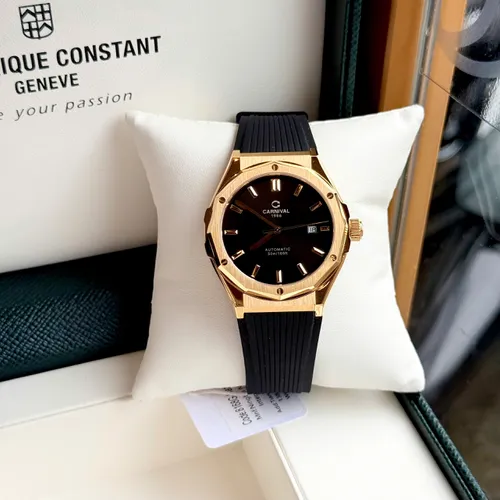 Đồng Hồ Nam Carnival 8168G-VH-DCS-D: Dây Nhựa Đen & Viền Vàng - Nét Cổ Điển Của Thời Gian