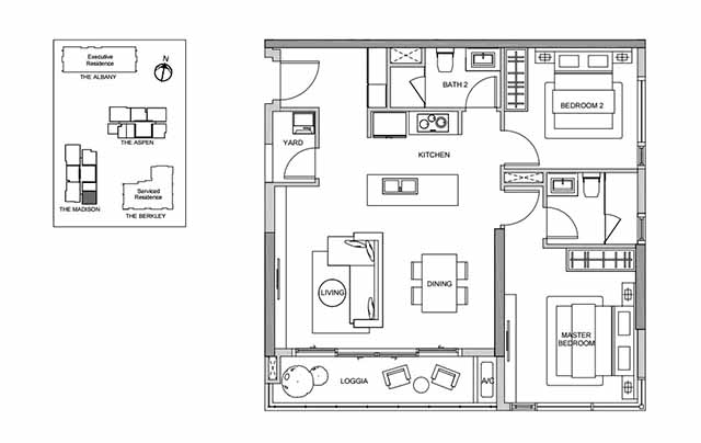 mặt bằng căn hộ gateway 2 phòng ngủ