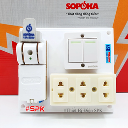 Bảng Điện 2 Công Tắc 3 Lỗ Cắm Cầu Dao Sứ 15A BS5 SOPOKA