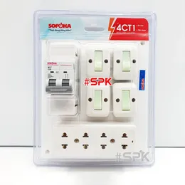 Bảng Điện 4 Công Tắc 4 Lỗ Cắm MCB 32A 4CT1 SOPOKA